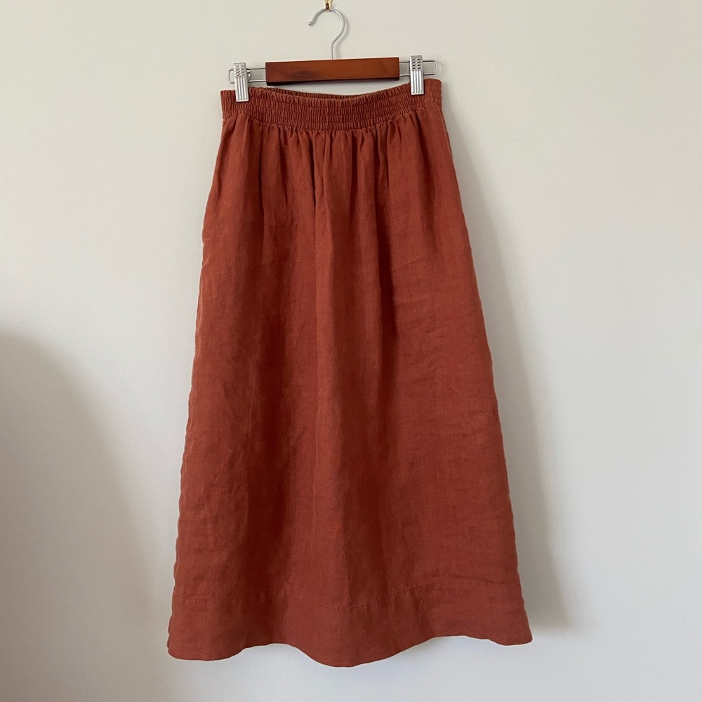 Linenfox “May” midi linen skirt in terra cotta